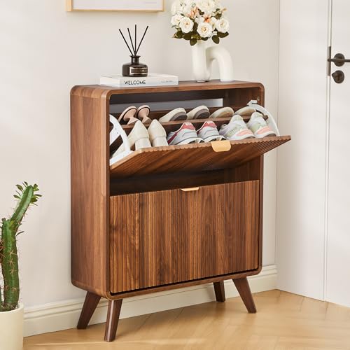 Fluted Shoe Storage Cabinet with Flip Drawers