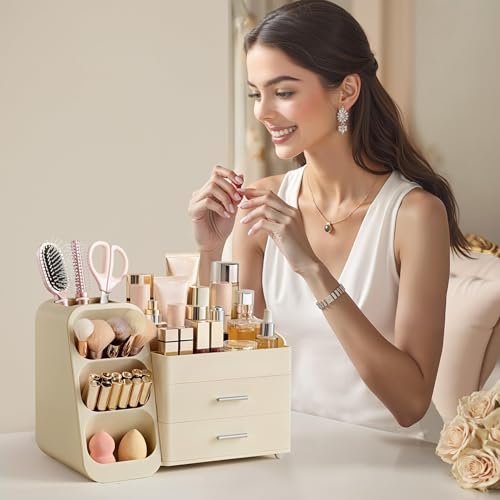 Makeup Organizer with Brush Holder for Vanity