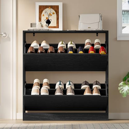 Wooden Shoe Cabinet with Flip Drawers