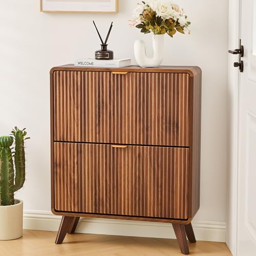 Fluted Shoe Storage Cabinet with Flip Drawers