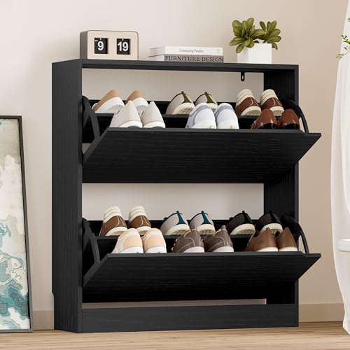 Wooden Shoe Cabinet with Flip Drawers