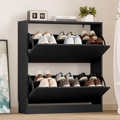 Wooden Shoe Cabinet with Flip Drawers