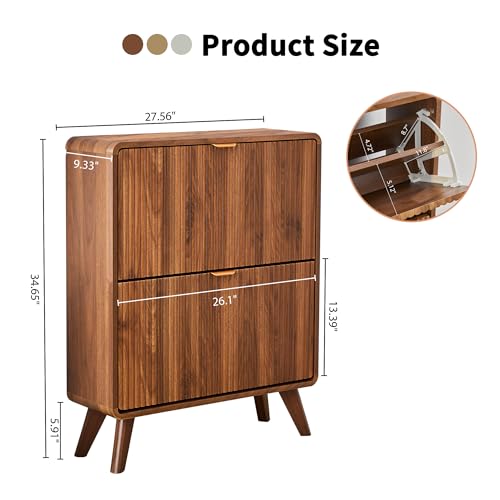 Fluted Shoe Storage Cabinet with Flip Drawers