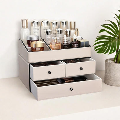2-Tier PU Leather Cosmetic Organizer with Drawers