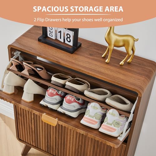 Fluted Shoe Storage Cabinet with Flip Drawers