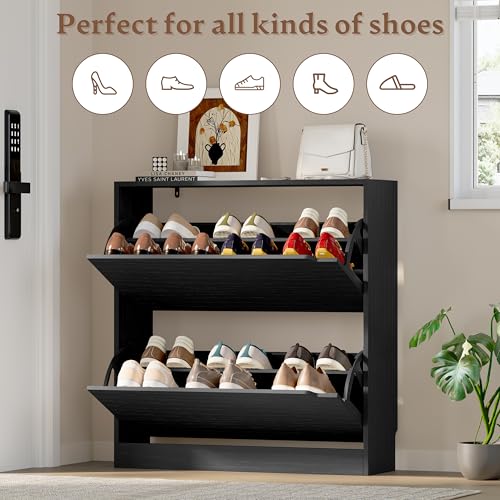 Wooden Shoe Cabinet with Flip Drawers