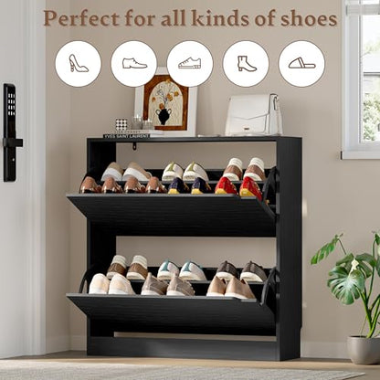 Wooden Shoe Cabinet with Flip Drawers