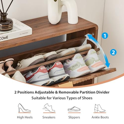 Fluted Shoe Storage Cabinet with Flip Drawers