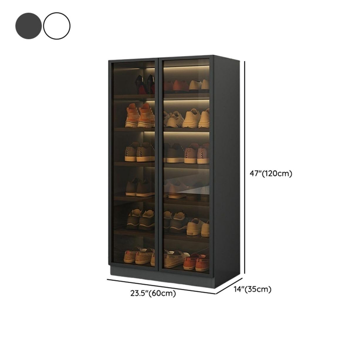 Glass Door Shoe Cabinet with LED Storage