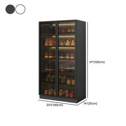 Glass Door Shoe Cabinet with LED Storage