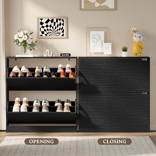 Wooden Shoe Cabinet with Flip Drawers