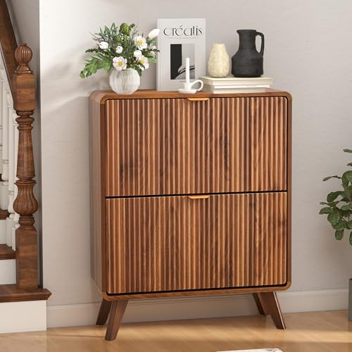 Fluted Shoe Storage Cabinet with Flip Drawers