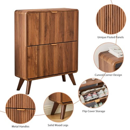 Fluted Shoe Storage Cabinet with Flip Drawers