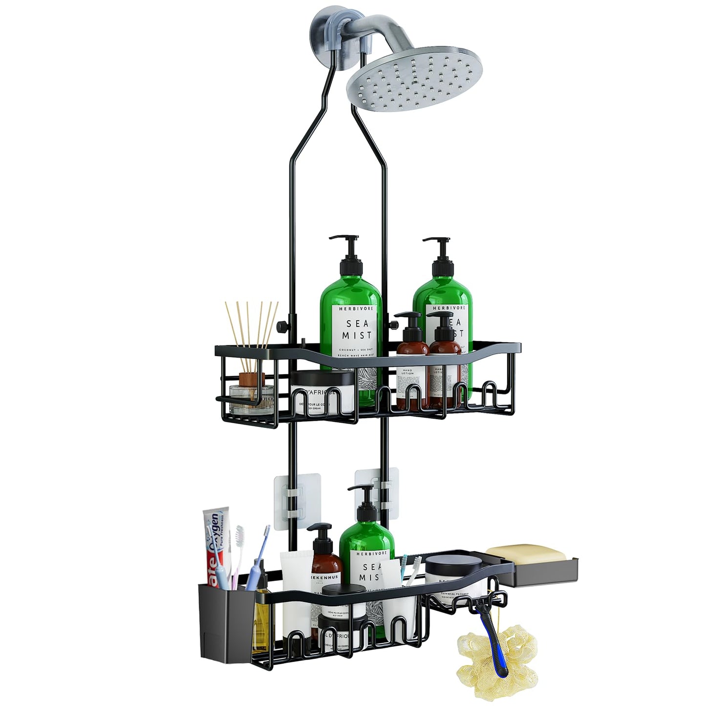 Extended Shower Organizer Shelf with Hooks