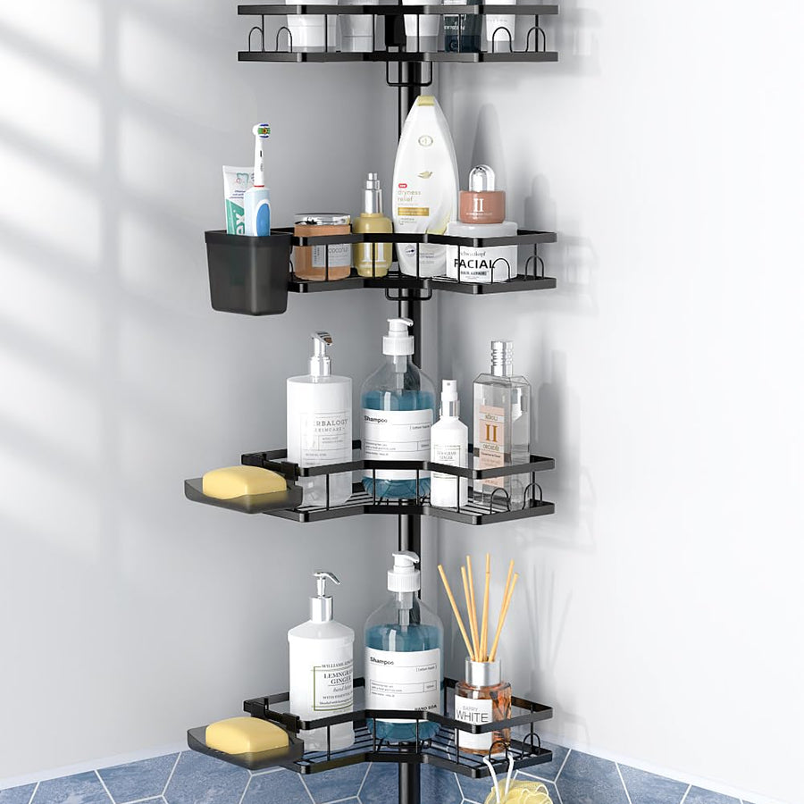 4 Tier Tension Pole Shower Caddy with Adjustable Shelves