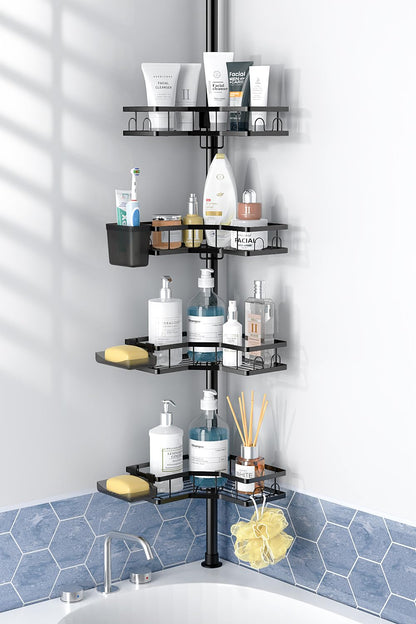 4 Tier Tension Pole Shower Caddy with Adjustable Shelves