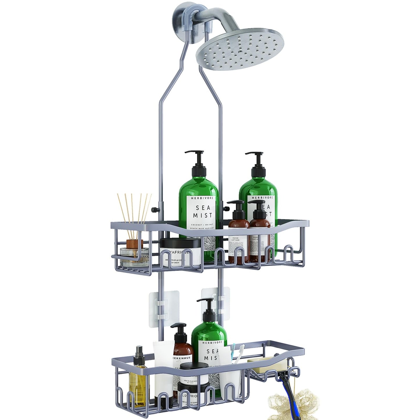 Extended Shower Organizer Shelf with Hooks