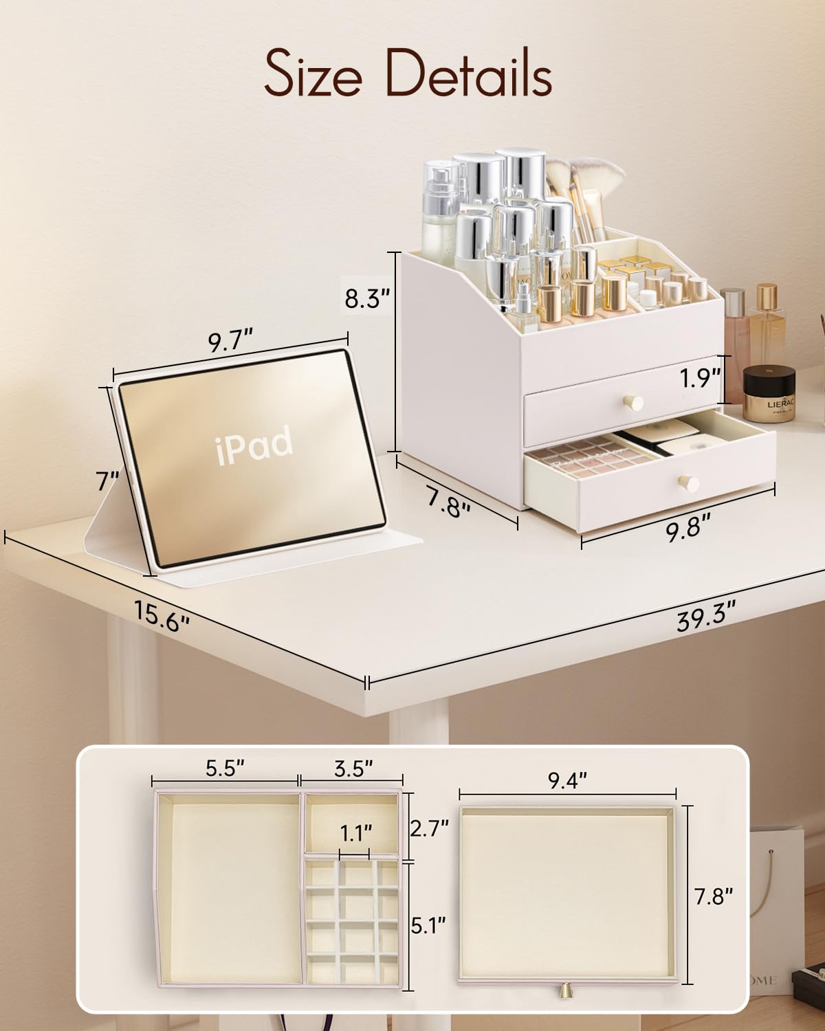 PU Leather Cosmetic Organizer with Drawers