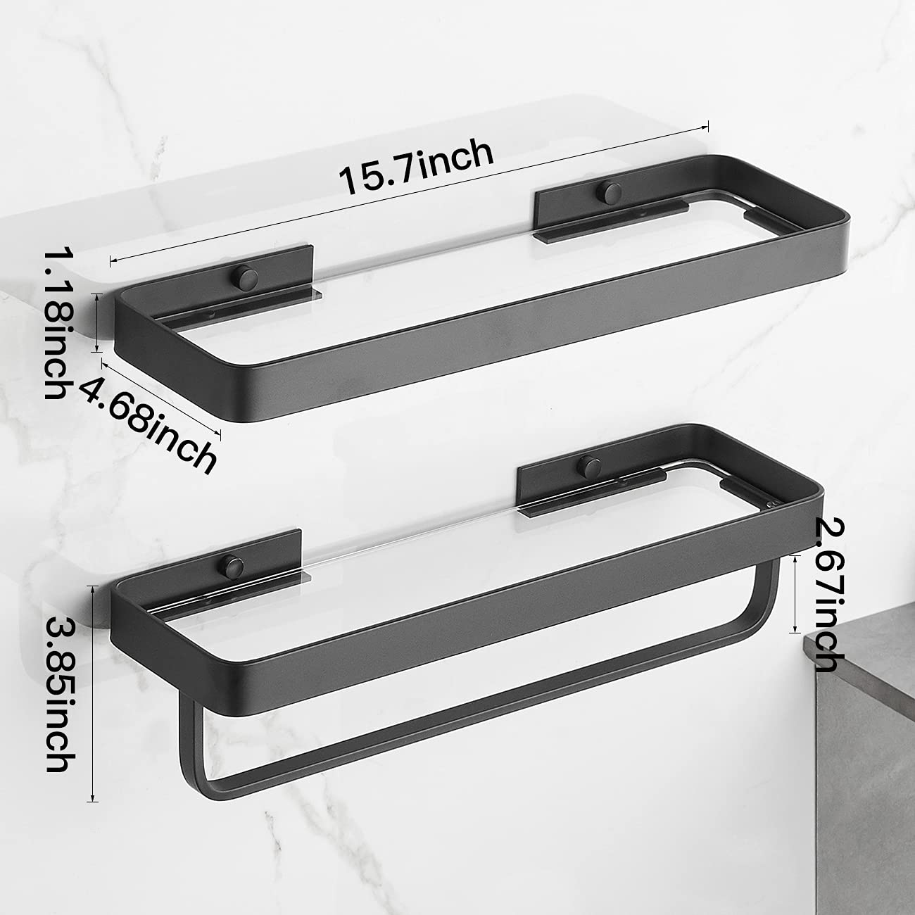 2-Tier Glass Bathroom Wall Shelf with Towel Holder