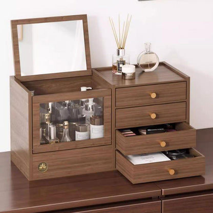 Wooden Makeup Organizer with Drawers and Mirror