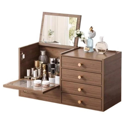 Wooden Makeup Organizer with Drawers and Mirror