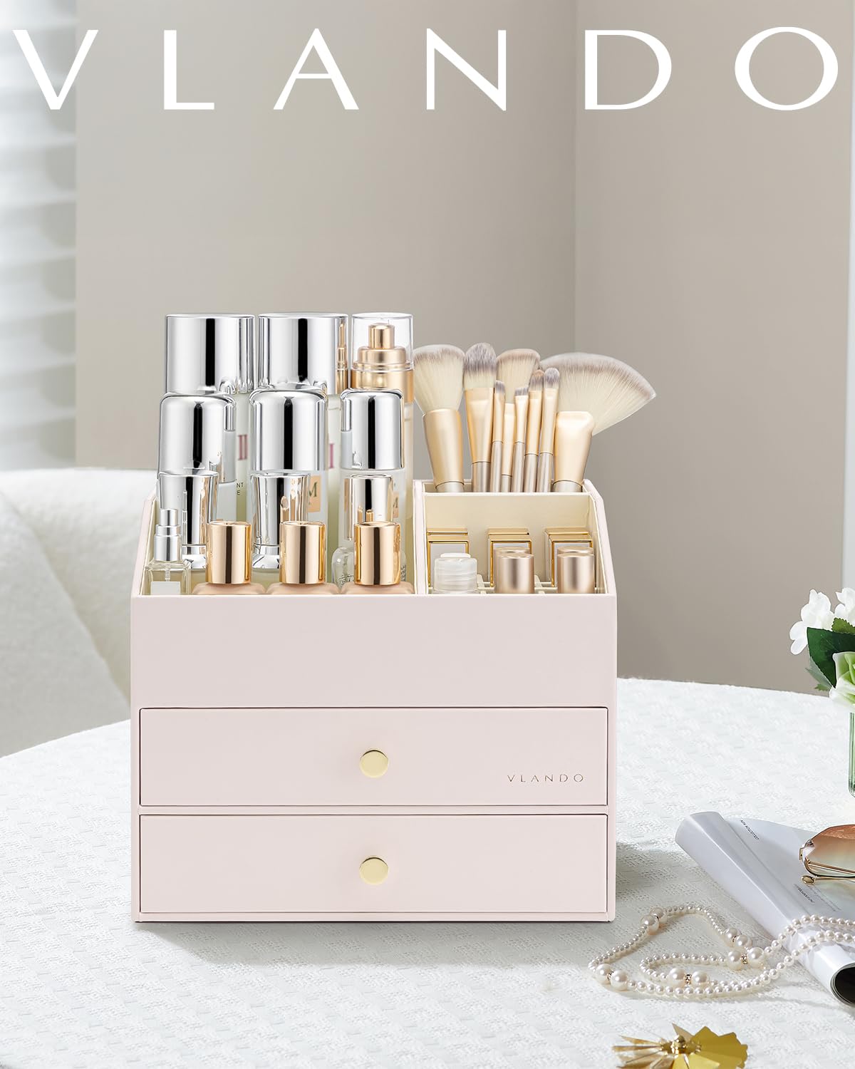 PU Leather Cosmetic Organizer with Drawers