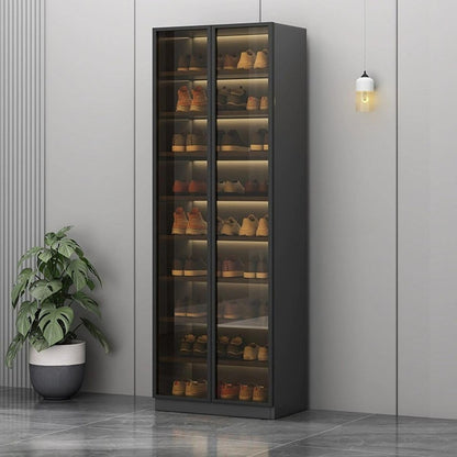 Glass Door Shoe Cabinet with LED Storage