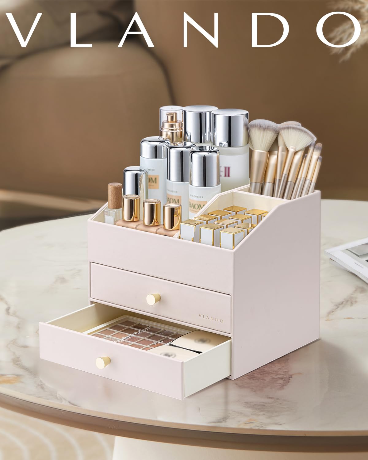 PU Leather Cosmetic Organizer with Drawers