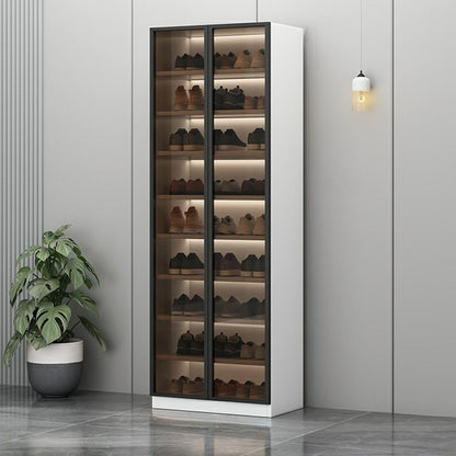 Glass Door Shoe Cabinet with LED Storage
