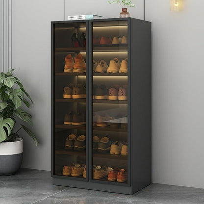 Glass Door Shoe Cabinet with LED Storage
