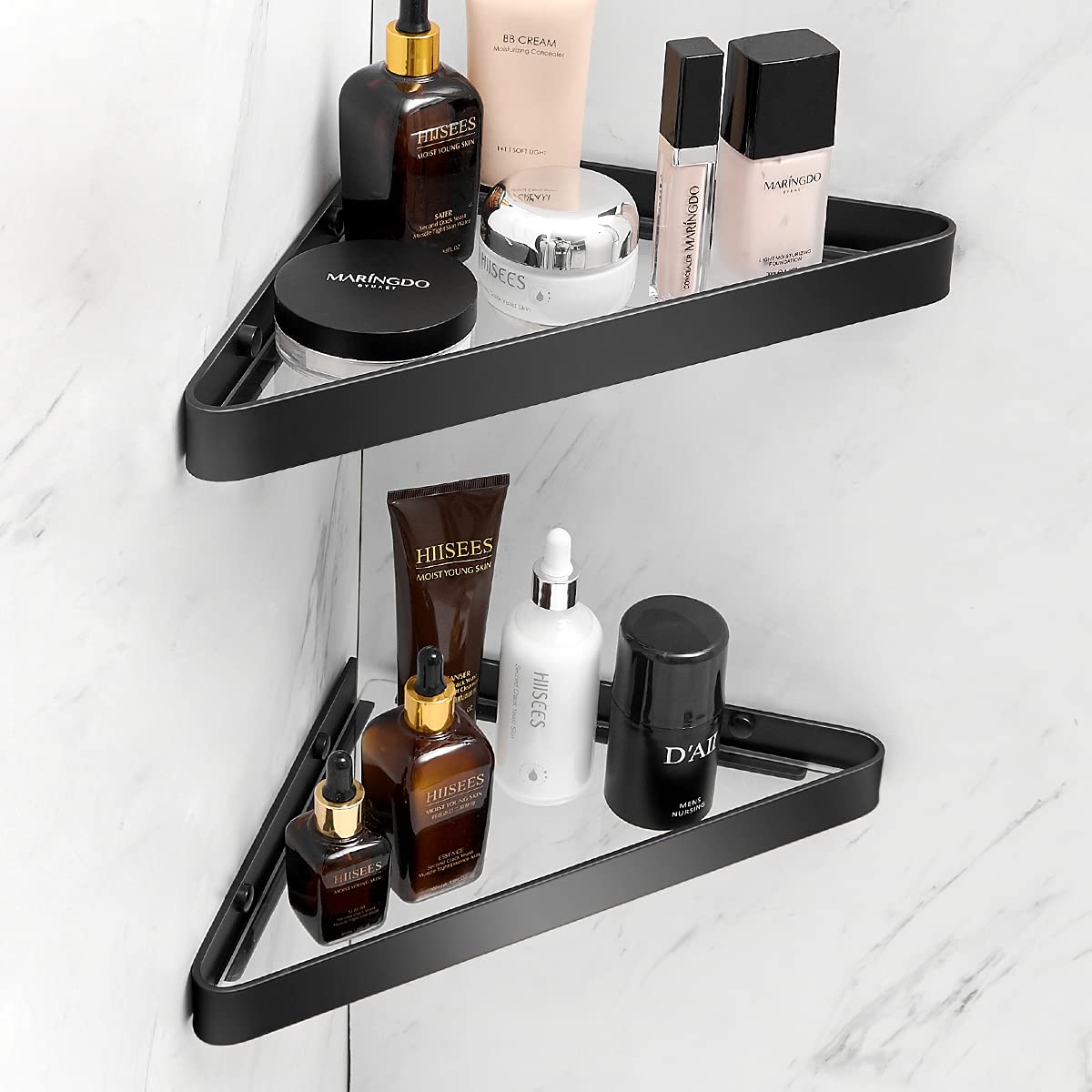 2-Tier Glass Bathroom Wall Shelf with Towel Holder