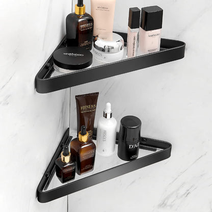 2-Tier Glass Bathroom Wall Shelf with Towel Holder
