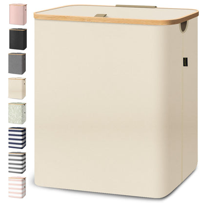 Tall Laundry Hamper with Bamboo Handles and Lid