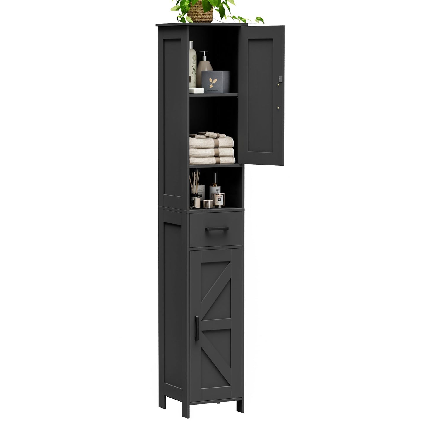 Tall Bathroom Storage Cabinet with Barn Doors