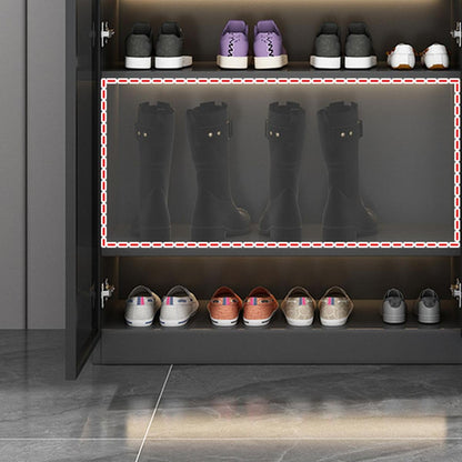 Glass Door Shoe Cabinet with LED Storage