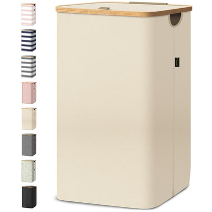 Tall Laundry Hamper with Bamboo Handles and Lid