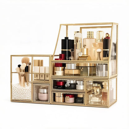 Glass Cosmetic Organizer with Stackable Drawers