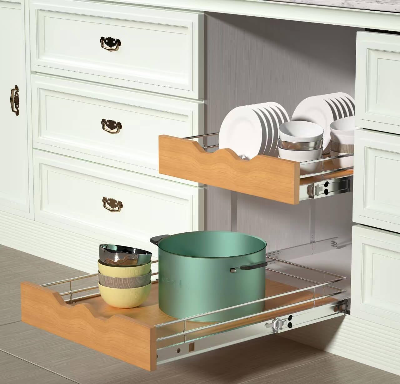 Wooden Pull Out Cabinet Shelf Organizer