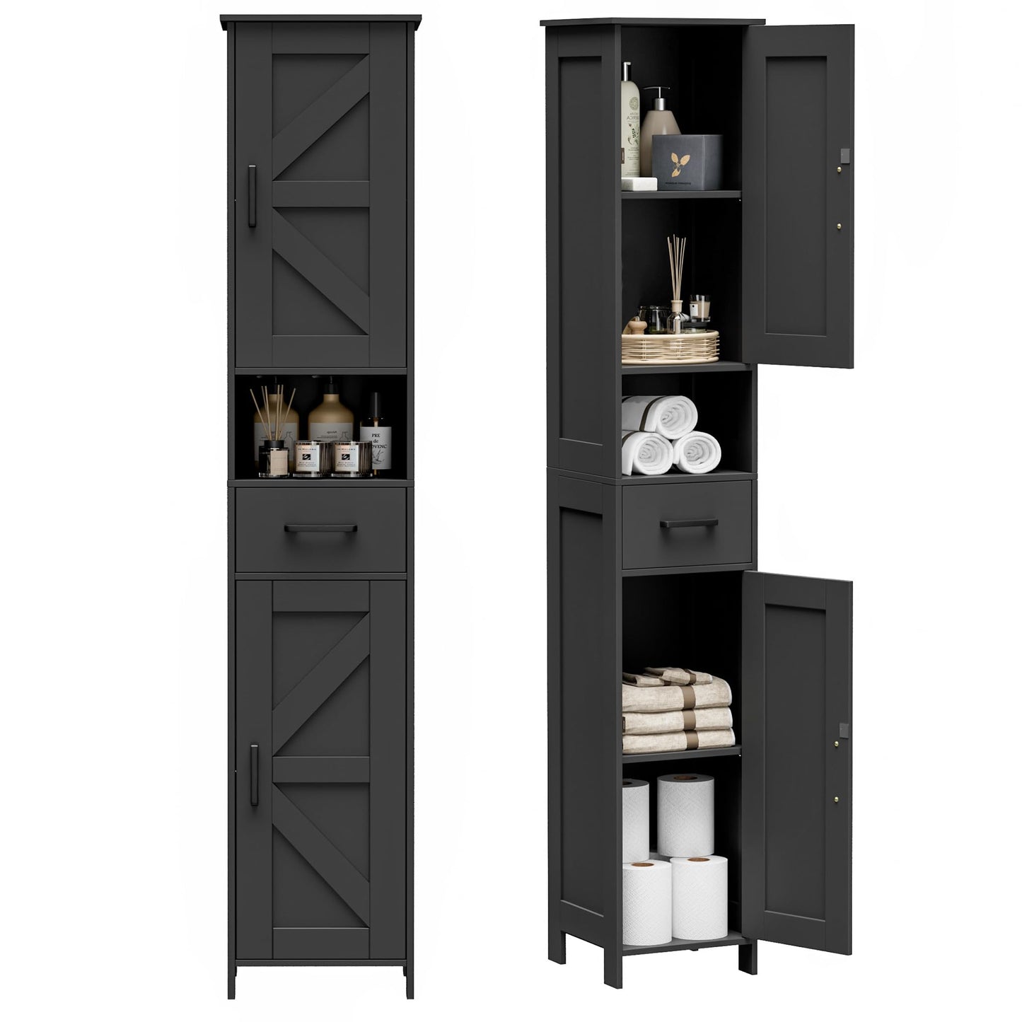 Tall Bathroom Storage Cabinet with Barn Doors