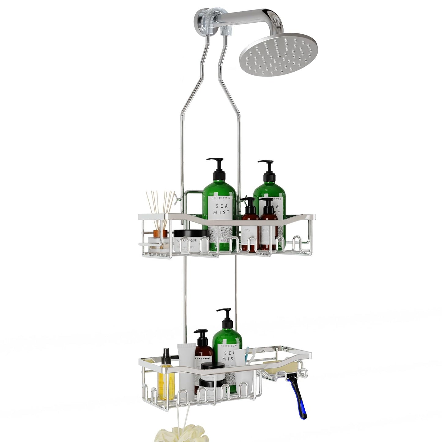 Extended Shower Organizer Shelf with Hooks