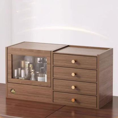 Wooden Makeup Organizer with Drawers and Mirror