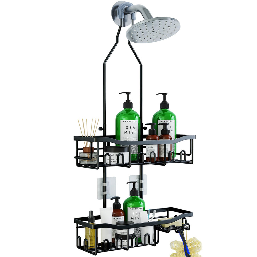 Extended Shower Organizer Shelf with Hooks