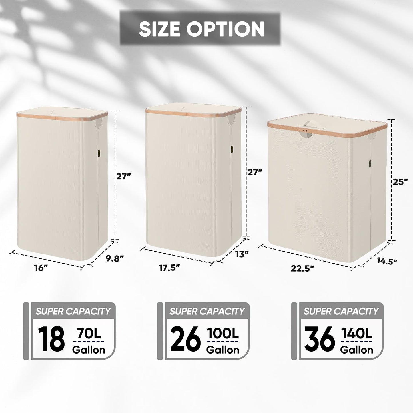 Tall Laundry Hamper with Bamboo Handles and Lid