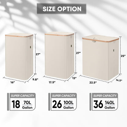 Tall Laundry Hamper with Bamboo Handles and Lid