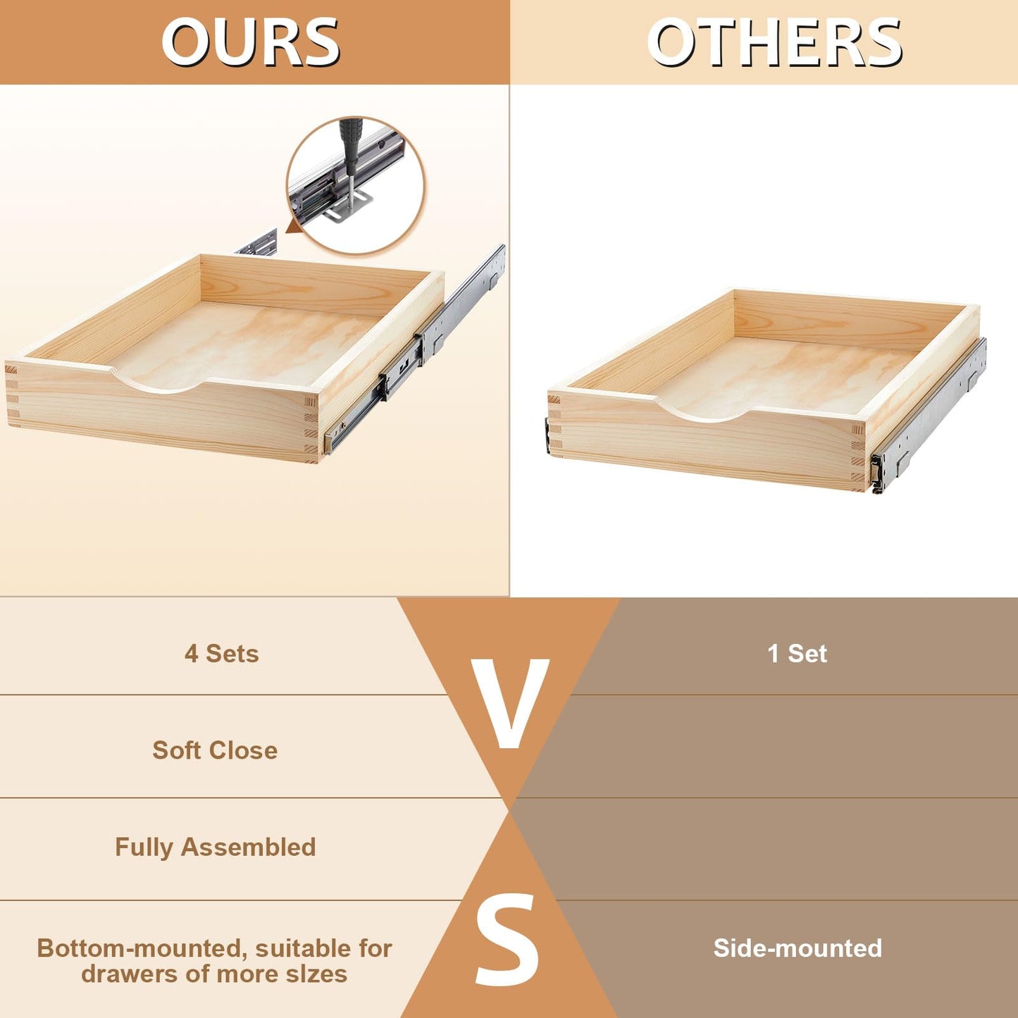 Wooden Pull Out Cabinet Organizer Tray
