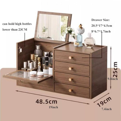 Wooden Makeup Organizer with Drawers and Mirror
