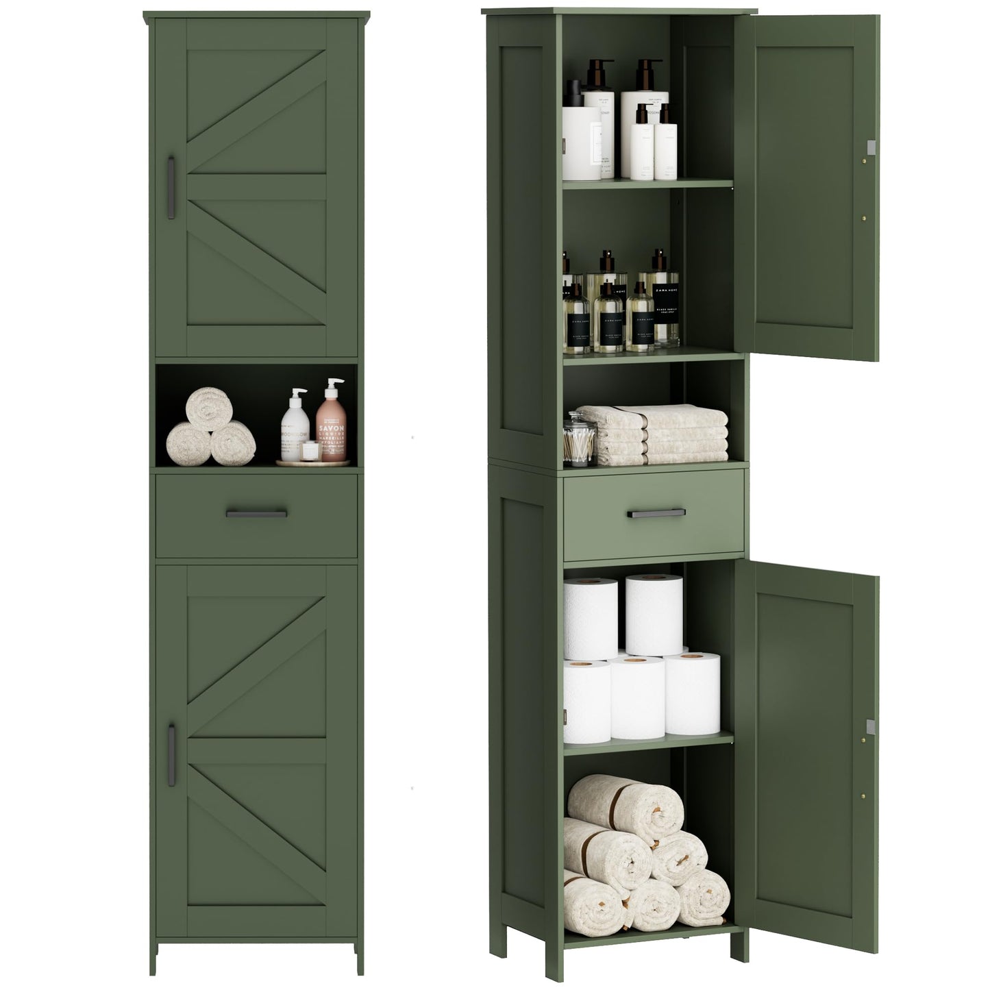 Tall Bathroom Storage Cabinet with Barn Doors