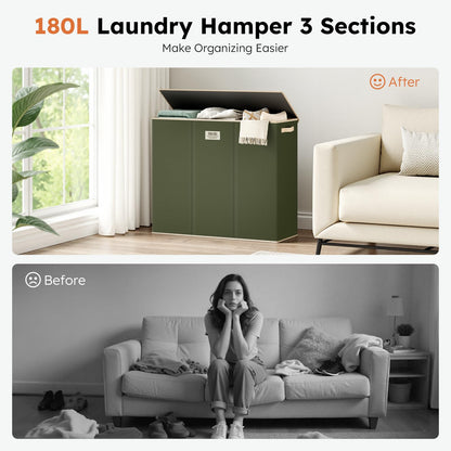 3-Section Large Laundry Hamper with Lid