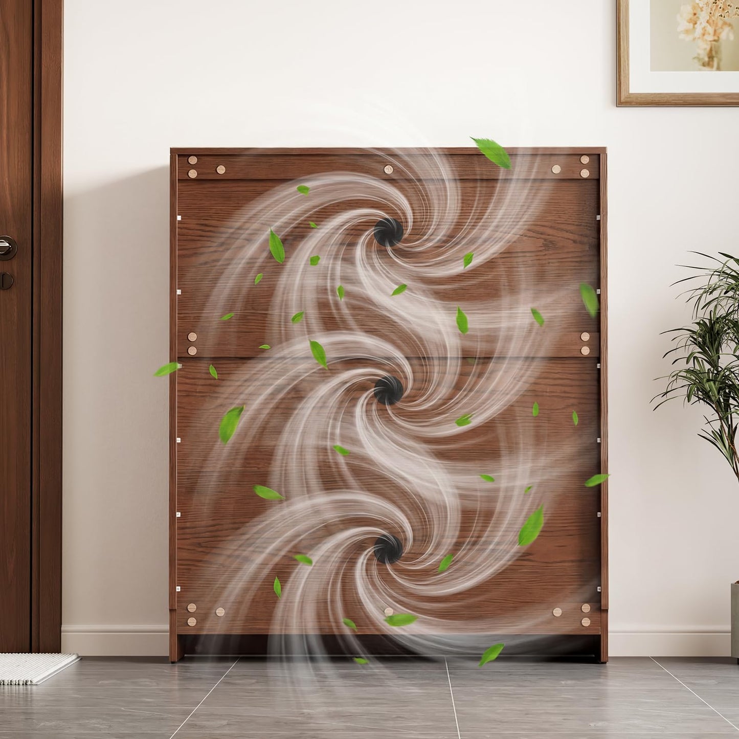 Solid Wood Shoe Storage Cabinet with Flip Drawers