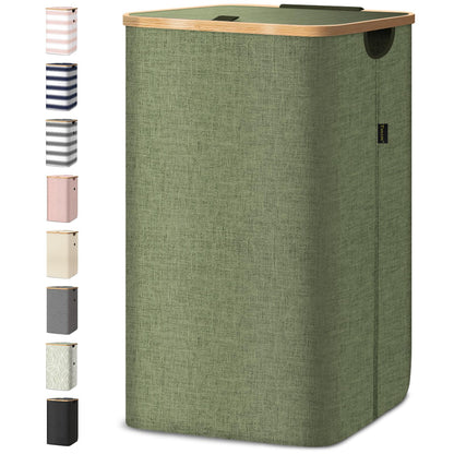 Tall Laundry Hamper with Bamboo Handles and Lid